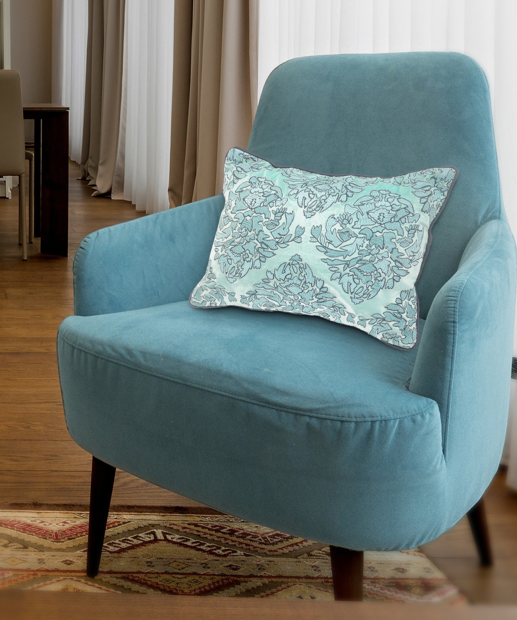 Set Of Two 14" X 20" Blue Abstract Zippered 100% Cotton Throw Pillow