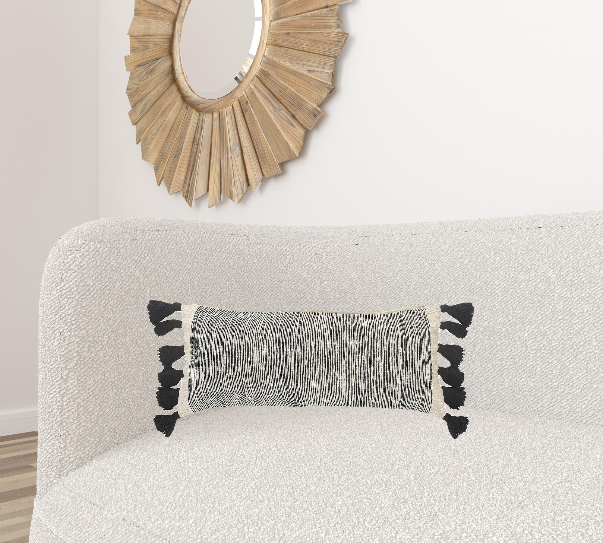 Set Of Two 12" X 28" Gray Geometric Zippered 100% Cotton Throw Pillow