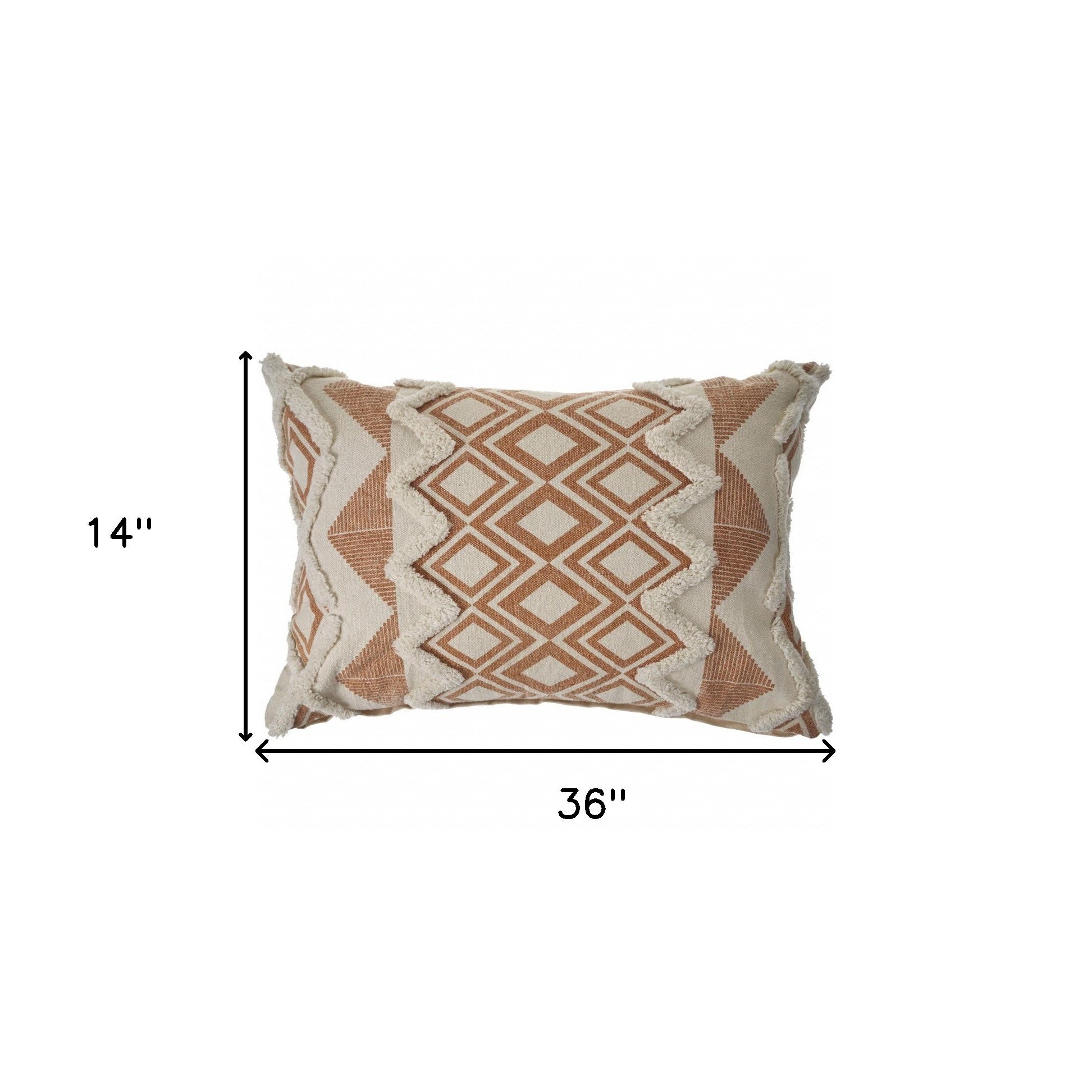 Set Of Two 14" X 36" Cream Geometric Zippered 100% Cotton Throw Pillow