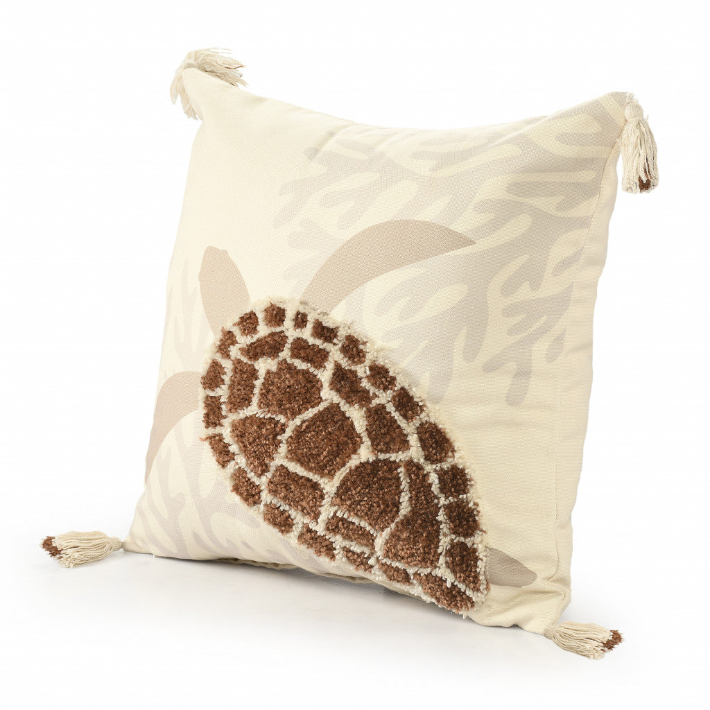 Set Of Two 20" X 20" Brown Turtle Animal Print Zippered Polyester Throw Pillow