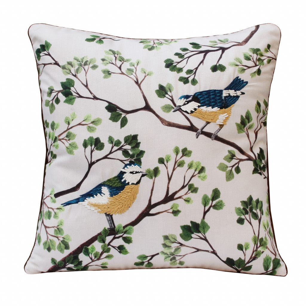 Set Of Two 20" X 20" Green Bird Animal Print Zippered Polyester Throw Pillow