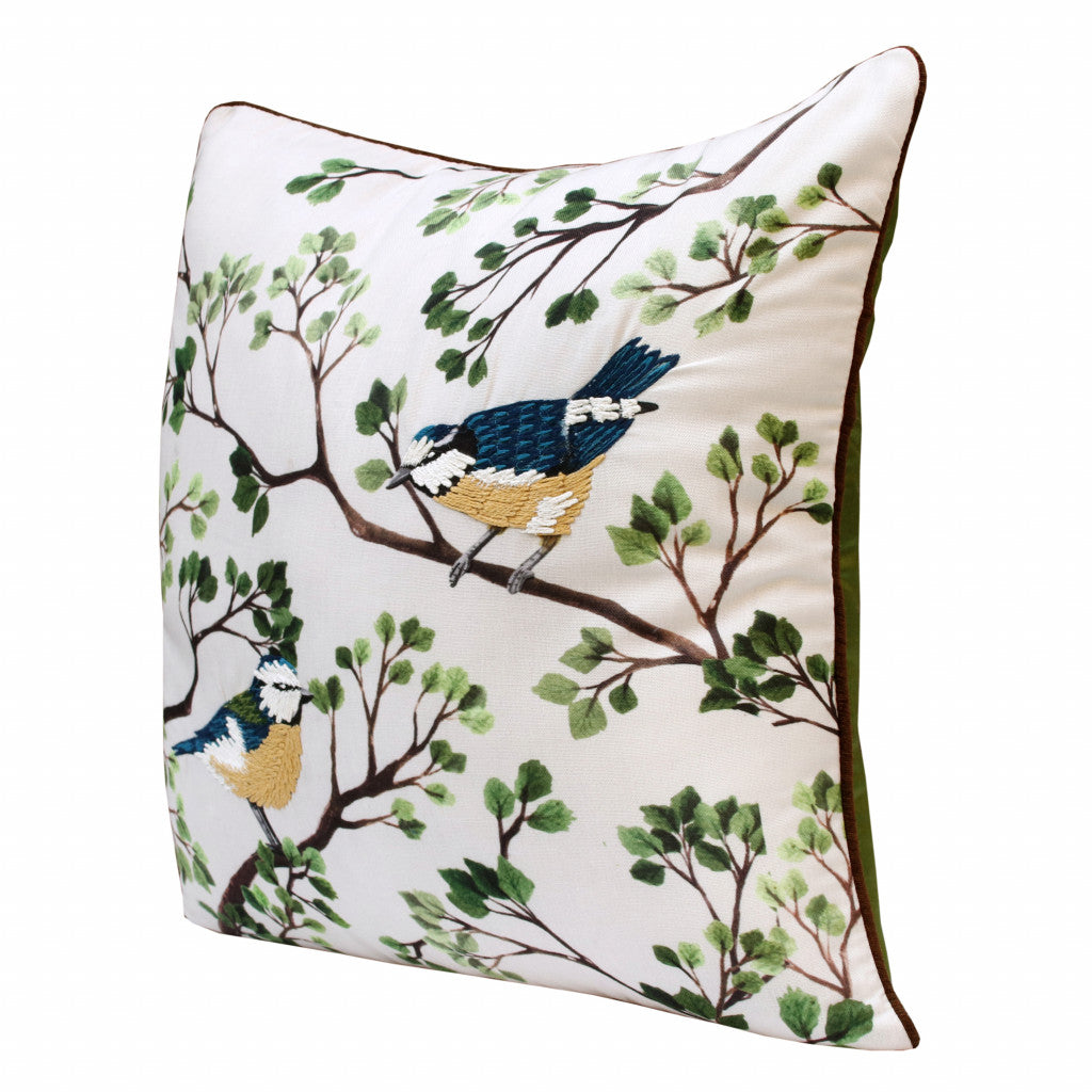Set Of Two 20" X 20" Green Bird Animal Print Zippered Polyester Throw Pillow