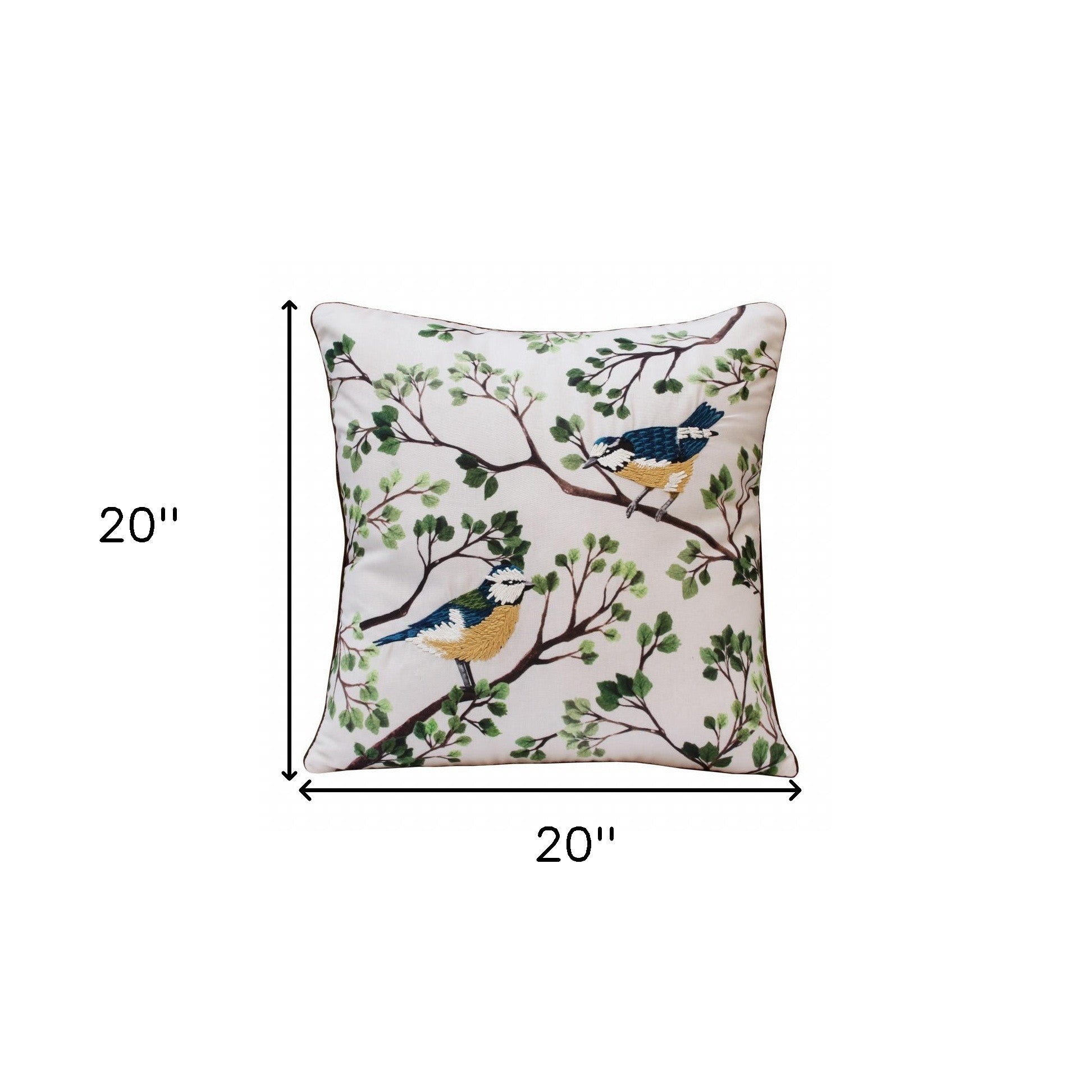 Set Of Two 20" X 20" Green Bird Animal Print Zippered Polyester Throw Pillow