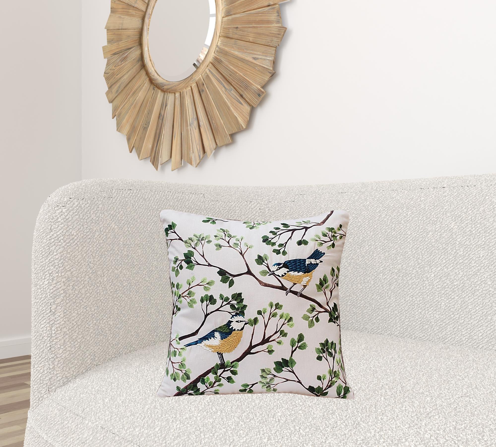 Set Of Two 20" X 20" Green Bird Animal Print Zippered Polyester Throw Pillow