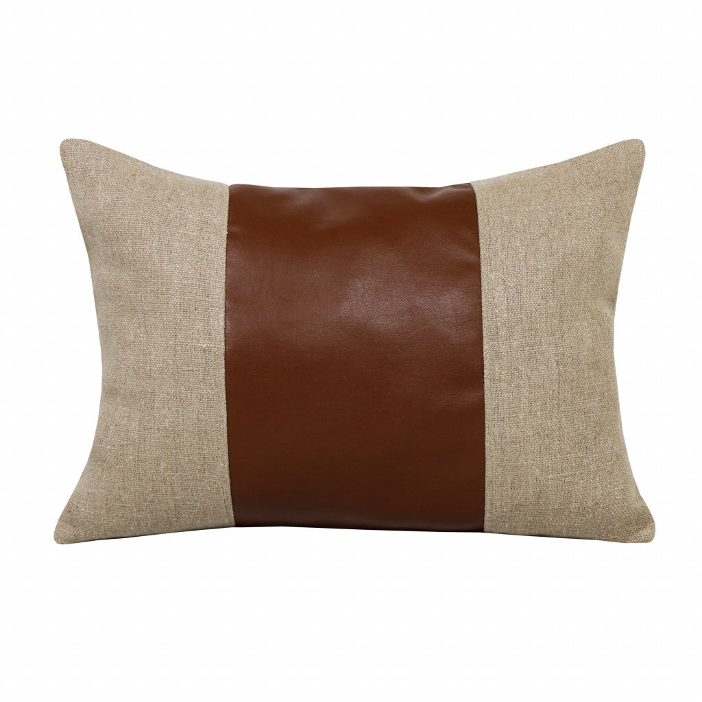 Set Of Two 14" X 20" Tan Striped Zippered Linen Throw Pillow
