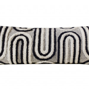 Set Of Two 14" X 36" White Geometric Zippered 100% Cotton Throw Pillow