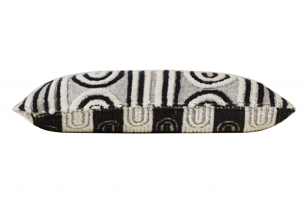 Set Of Two 14" X 36" White Geometric Zippered 100% Cotton Throw Pillow