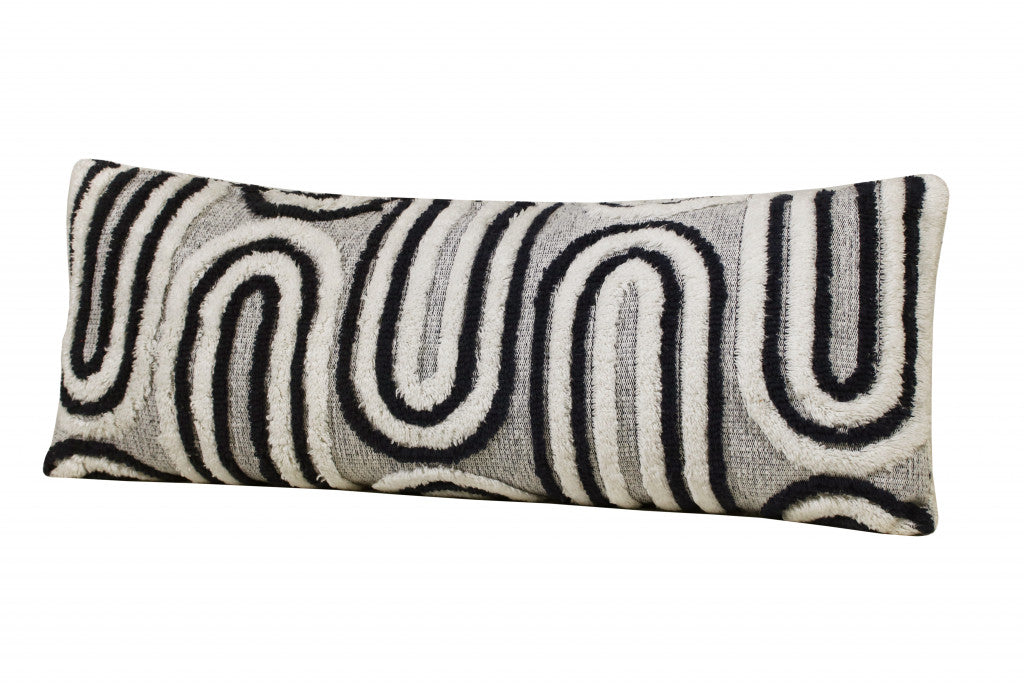 Set Of Two 14" X 36" White Geometric Zippered 100% Cotton Throw Pillow