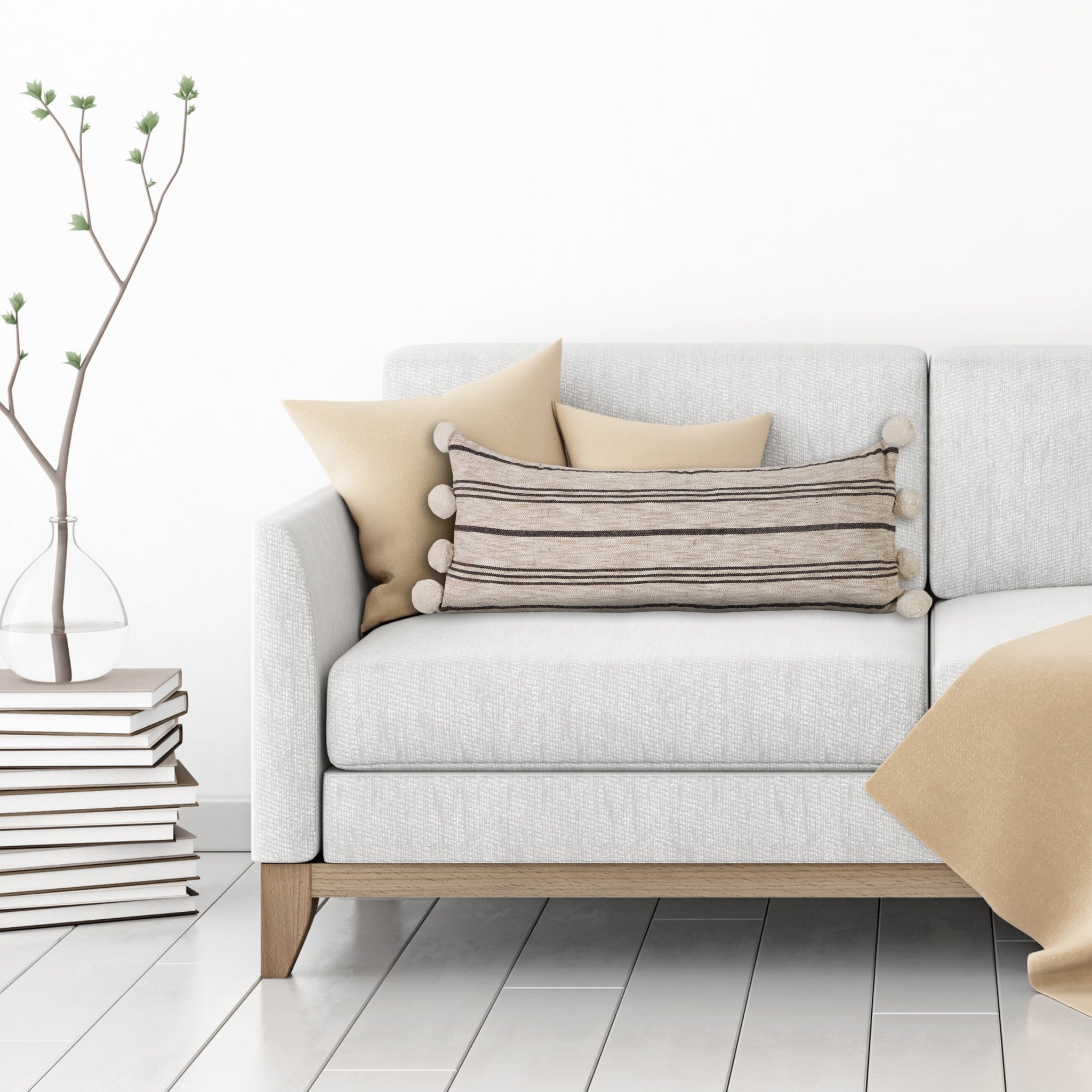 Set Of Two 20" X 20" Tan Striped Zippered Jute Throw Pillow