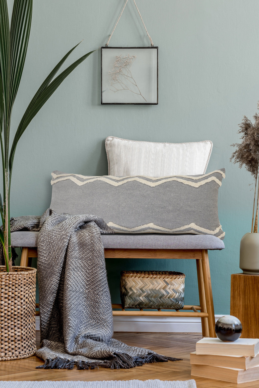 Set Of Two 20" X 20" Gray Chevron Zippered 100% Cotton Throw Pillow