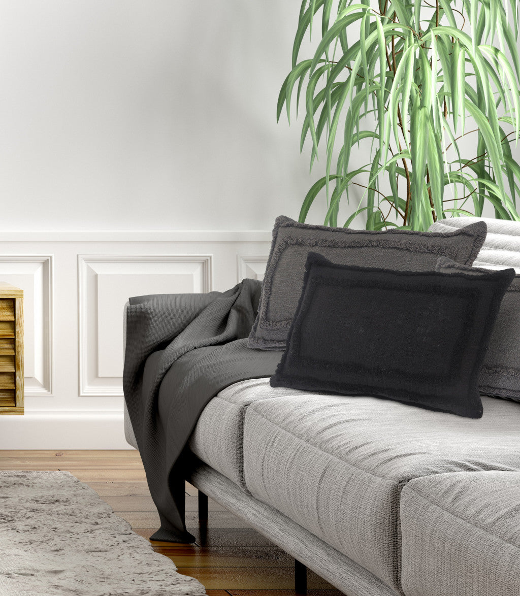 Black Geometric Zippered 100% Cotton Throw Pillow Set Of Two 20" X 20"