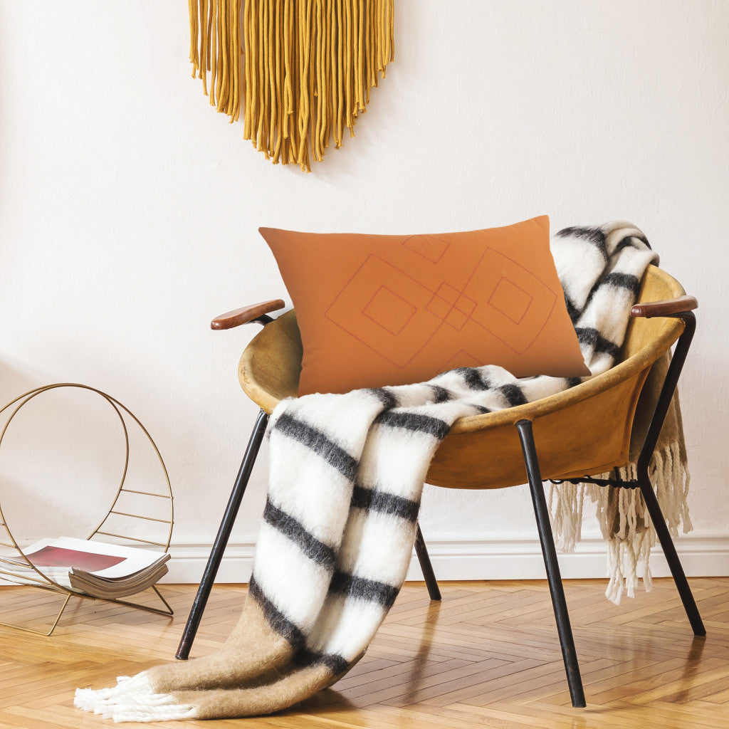 Set Of Two 20" X 20" Orange Diamond Zippered 100% Cotton Throw Pillow