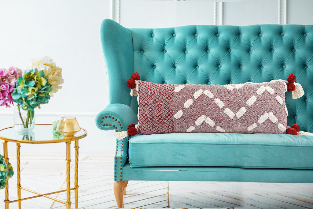 Red Geometric Zippered 100% Cotton Throw Pillow Set Of Two - 20" X 20"