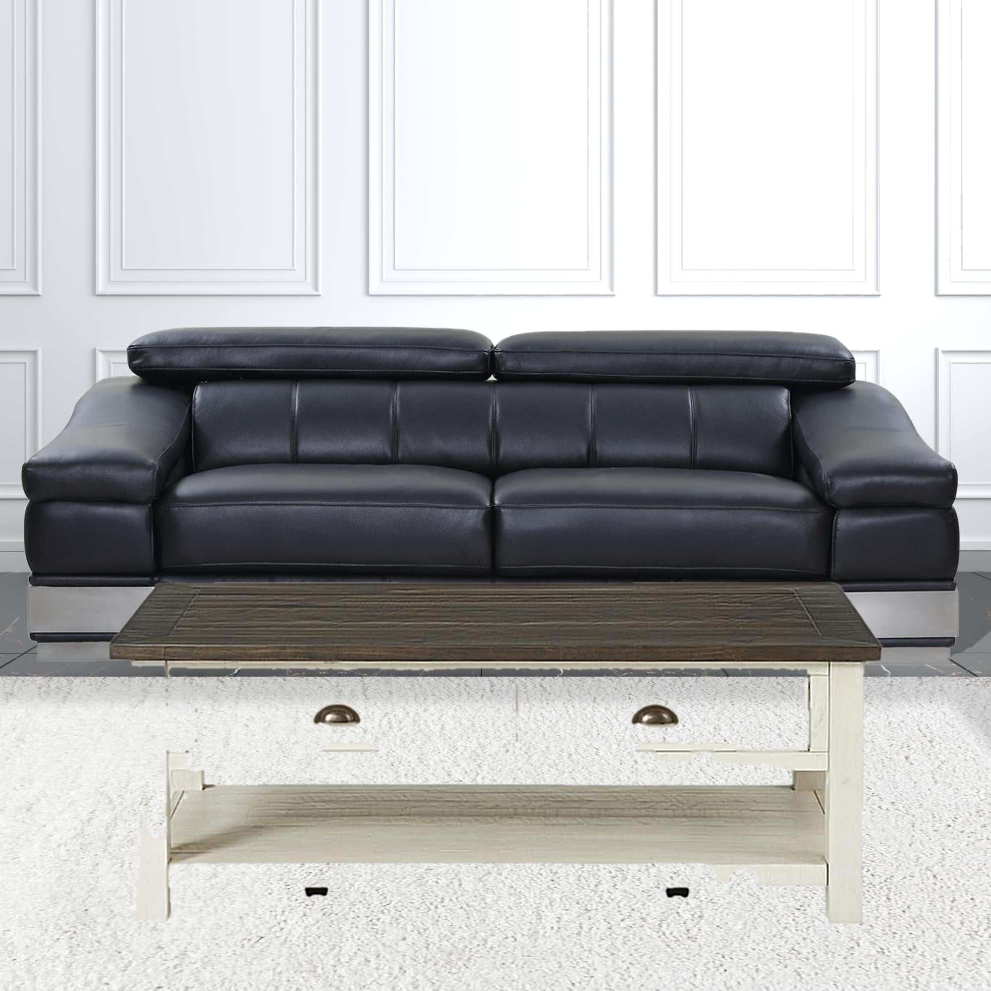 50" Cream And Brown Wood Distressed Coffee Table With Storage