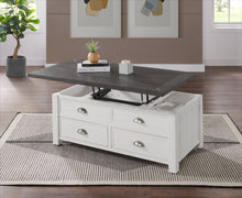 White And Grey Solid Wood Distressed Lift Top Coffee Table With Storage 48