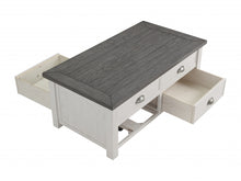 White And Grey Solid Wood Distressed Lift Top Coffee Table With Storage 48