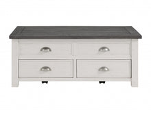 White And Grey Solid Wood Distressed Lift Top Coffee Table With Storage 48