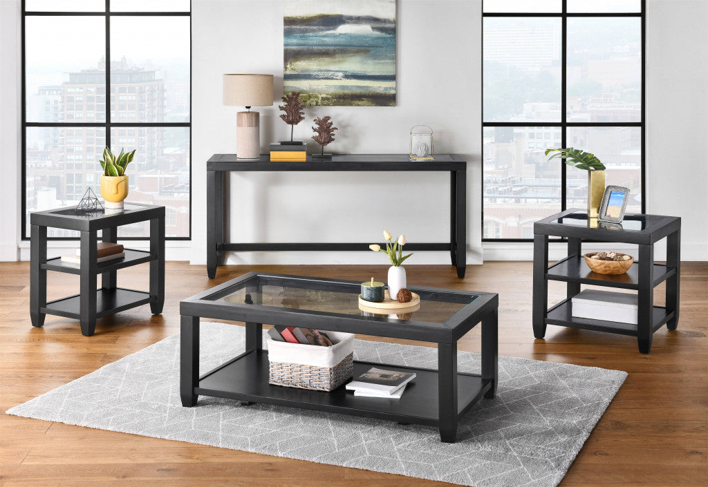 48" Black Glass Rectangular Coffee Table With Shelf