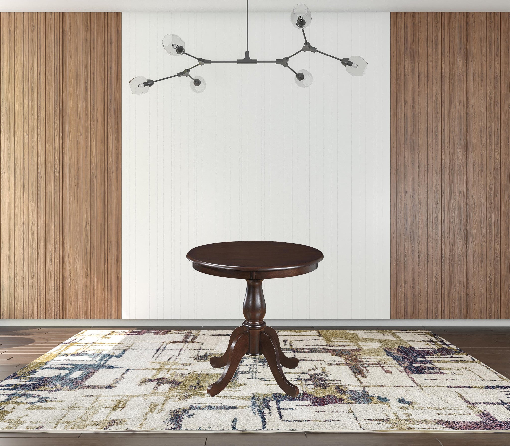 Dark Brown Round Turned Pedestal Base Wood Dining Table 30"