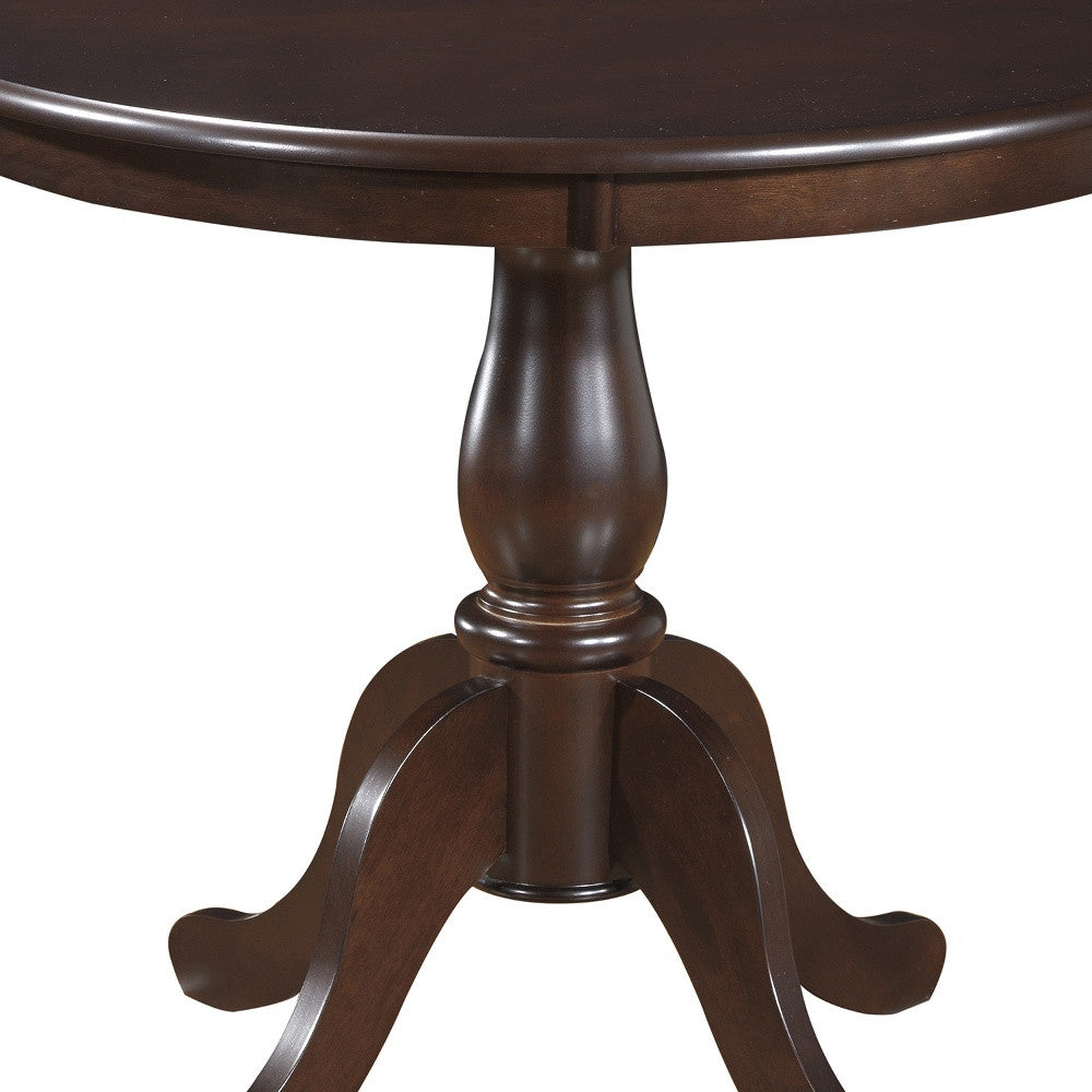 Espresso Brown Round Turned Pedestal Base Wood Dining Table 36"