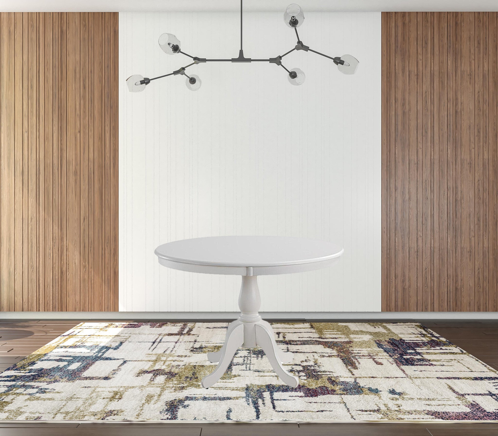 White Round Turned Pedestal Base Wood Dining Table 42"