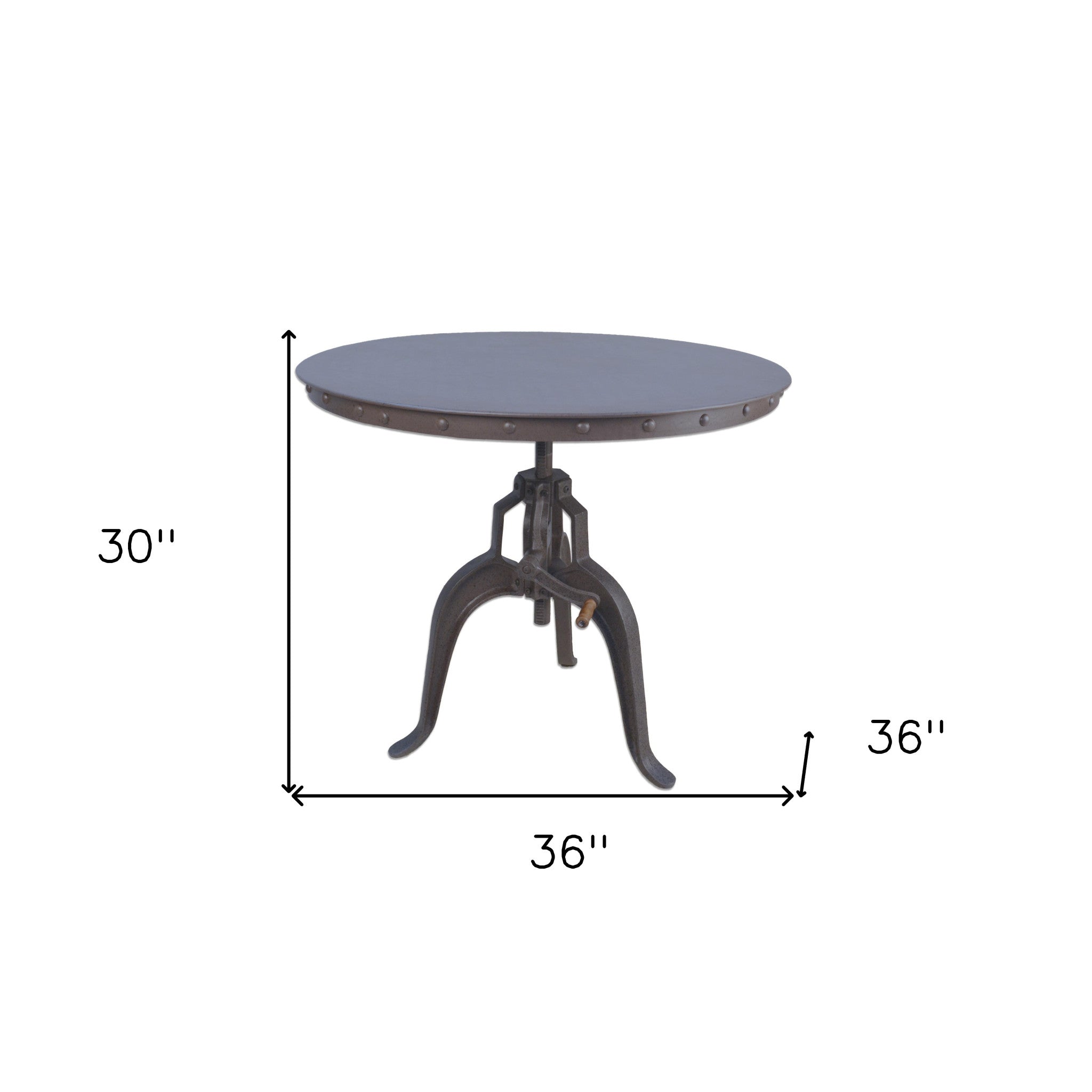 Industrial Gray Adjustable Crank Round Top Dining Table 36"