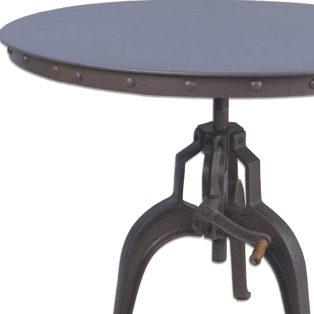Industrial Gray Adjustable Crank Round Top Dining Table 36"