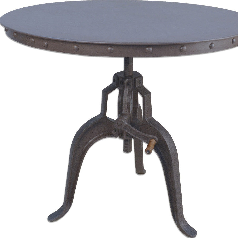 Industrial Gray Adjustable Crank Round Top Dining Table 36"
