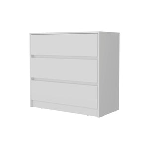 White Wood Three Drawer No Handles Dresser 33"