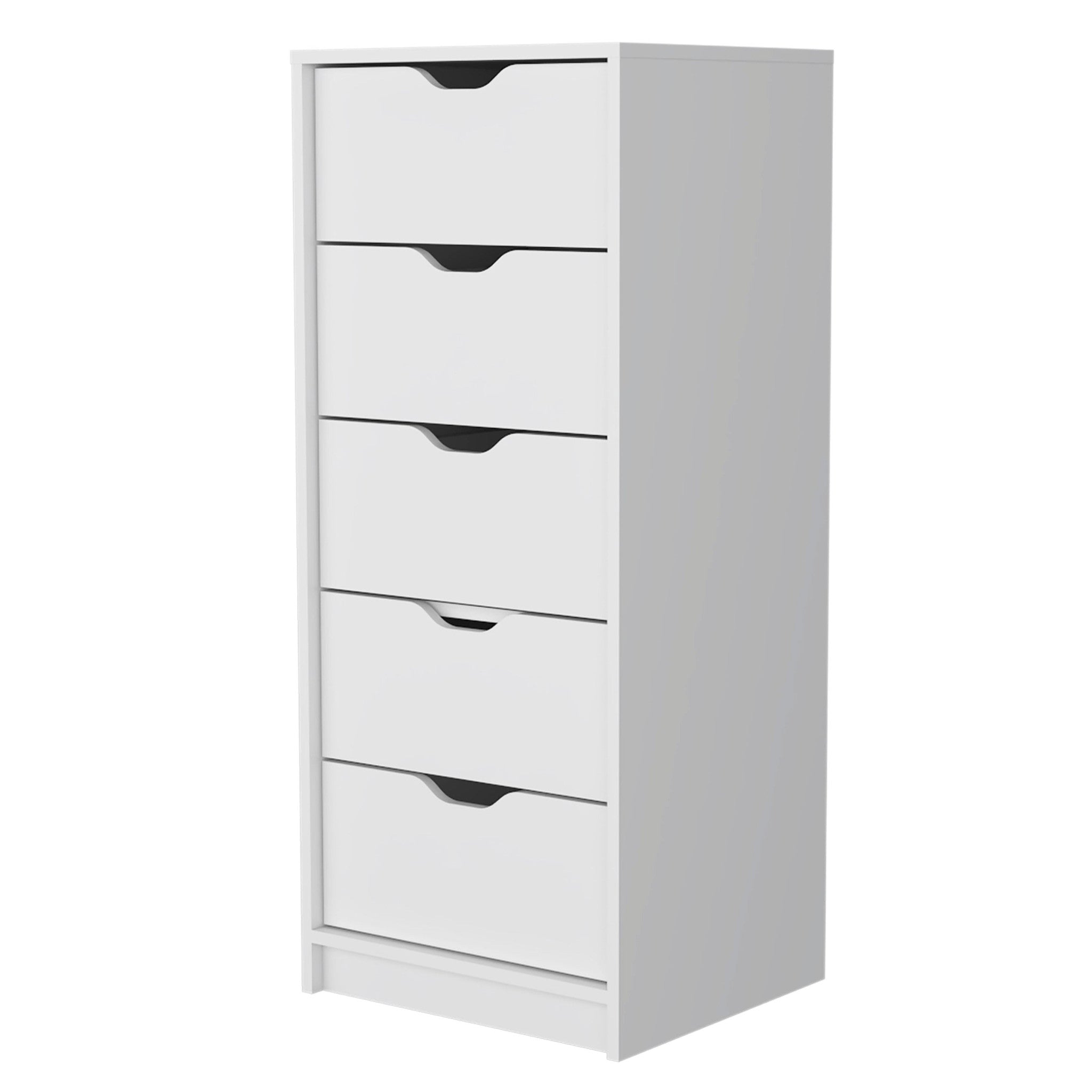 White Wood Five Drawer Narrow Dresser 18"
