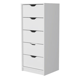 White Wood Five Drawer Narrow Dresser 18"