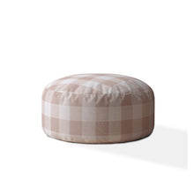 Grey And Pink Cotton Round Gingham Pouf Ottoman 24