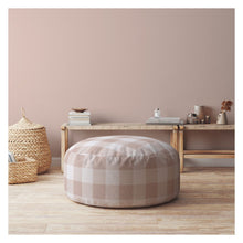 Grey And Pink Cotton Round Gingham Pouf Ottoman 24