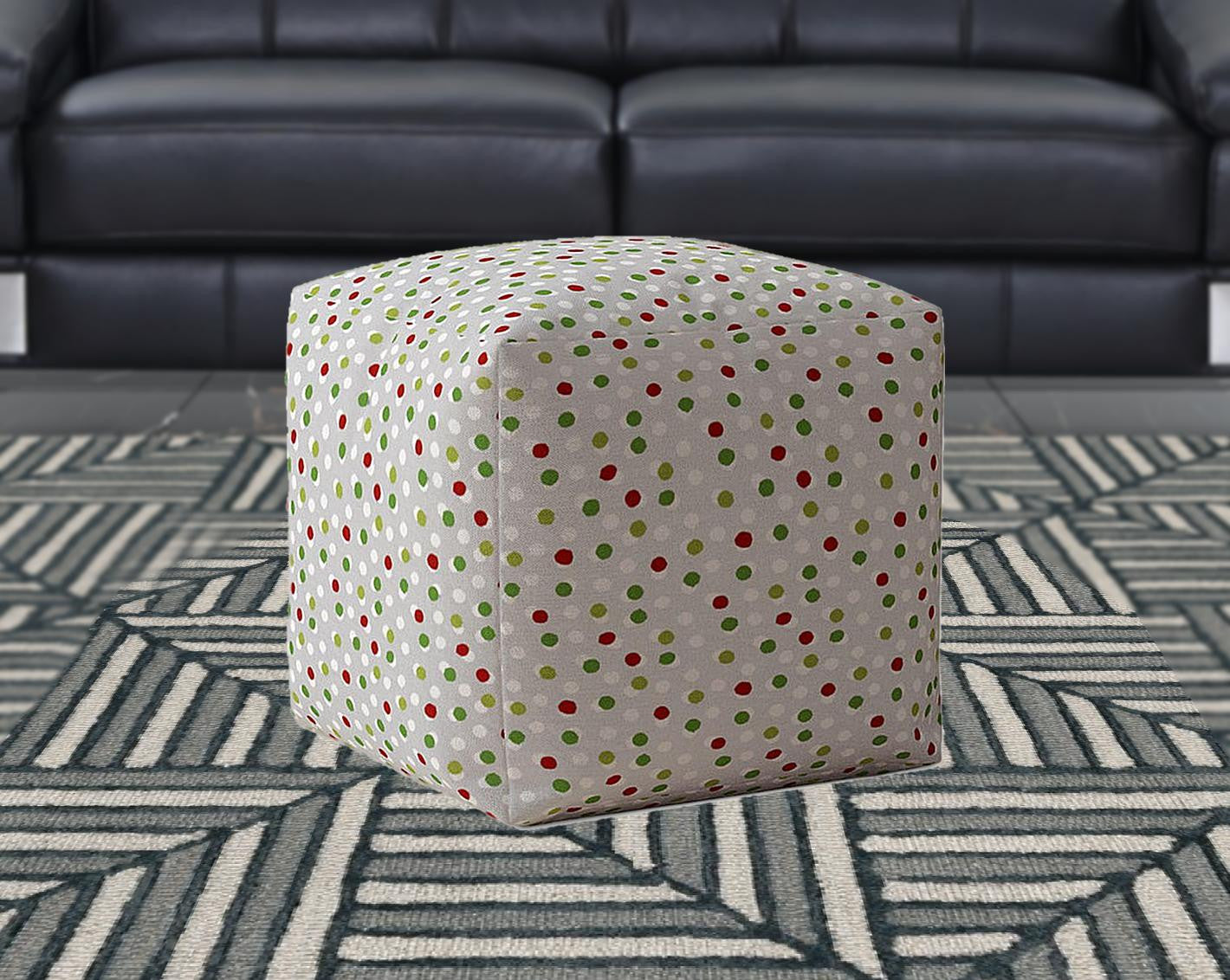 17" Green Cotton Polka Dots Pouf Ottoman