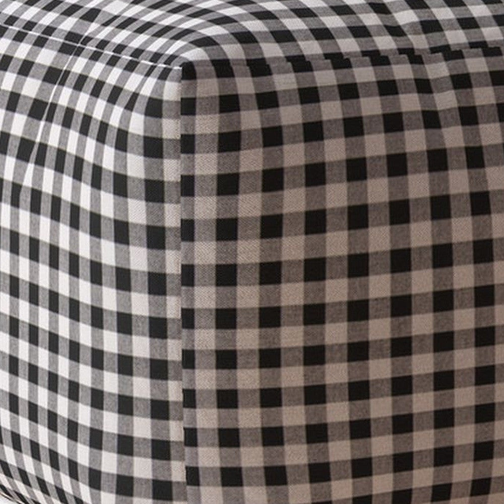 17" Grey And Black Cotton Gingham Pouf Ottoman