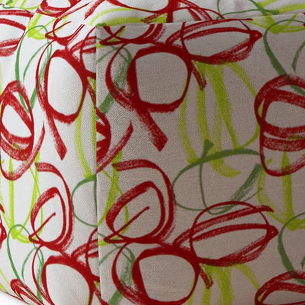 17" White Red And Green Cotton Abstract Pouf Ottoman