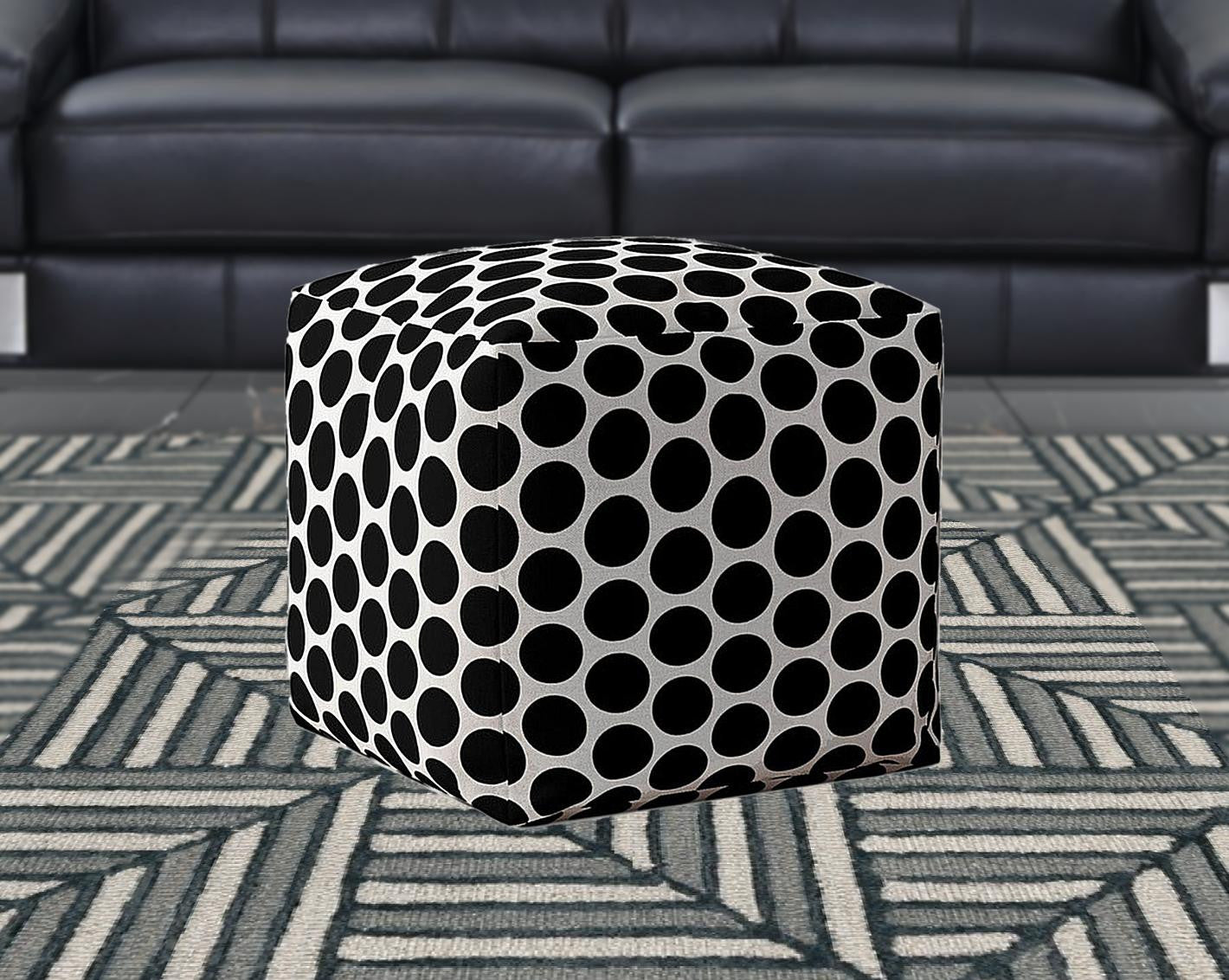 17" Black Cotton Polka Dots Pouf Ottoman