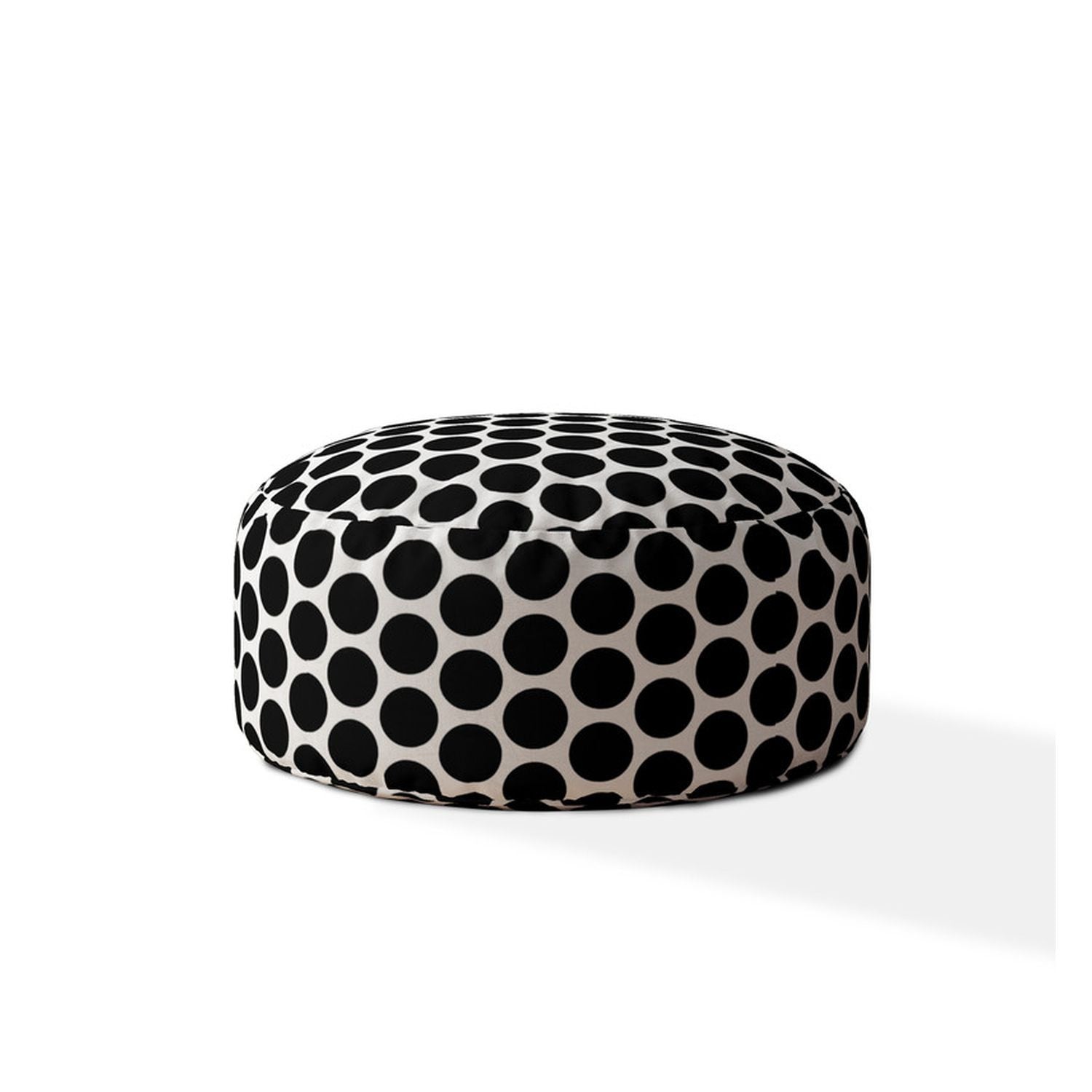 24" Black Cotton Round Polka Dots Pouf Ottoman