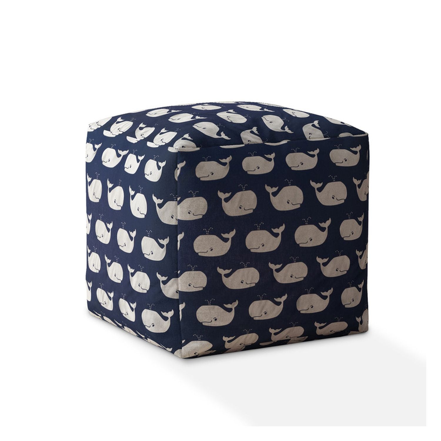 17" Blue And Grey Twill Animal Print Pouf Ottoman