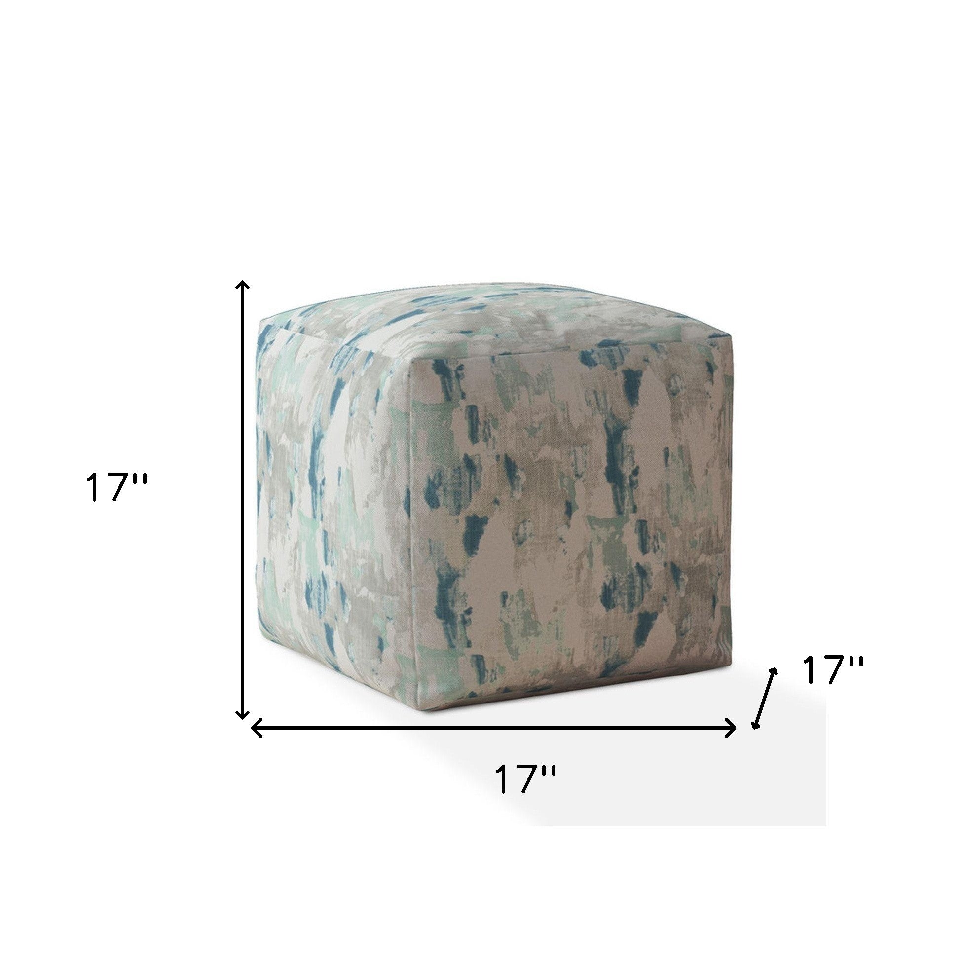 17" Blue And Grey Canvas Abstract Pouf Ottoman