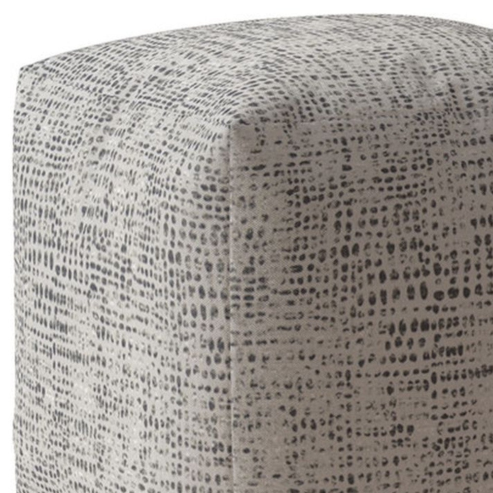 17" Grey And Black Canvas Abstract Pouf Ottoman
