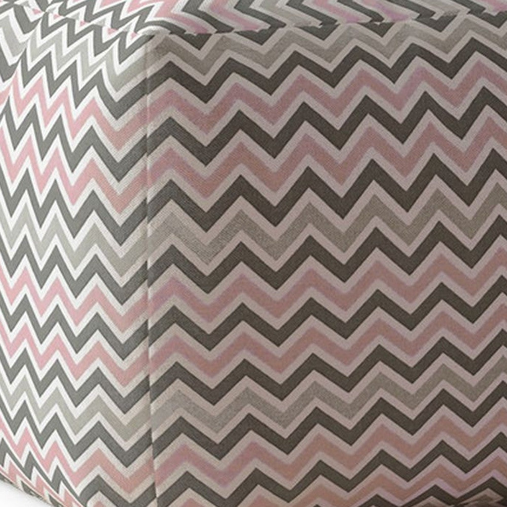 Grey And Pink Twill Chevron Pouf Ottoman 17"