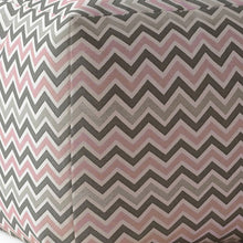 Grey And Pink Twill Chevron Pouf Ottoman 17