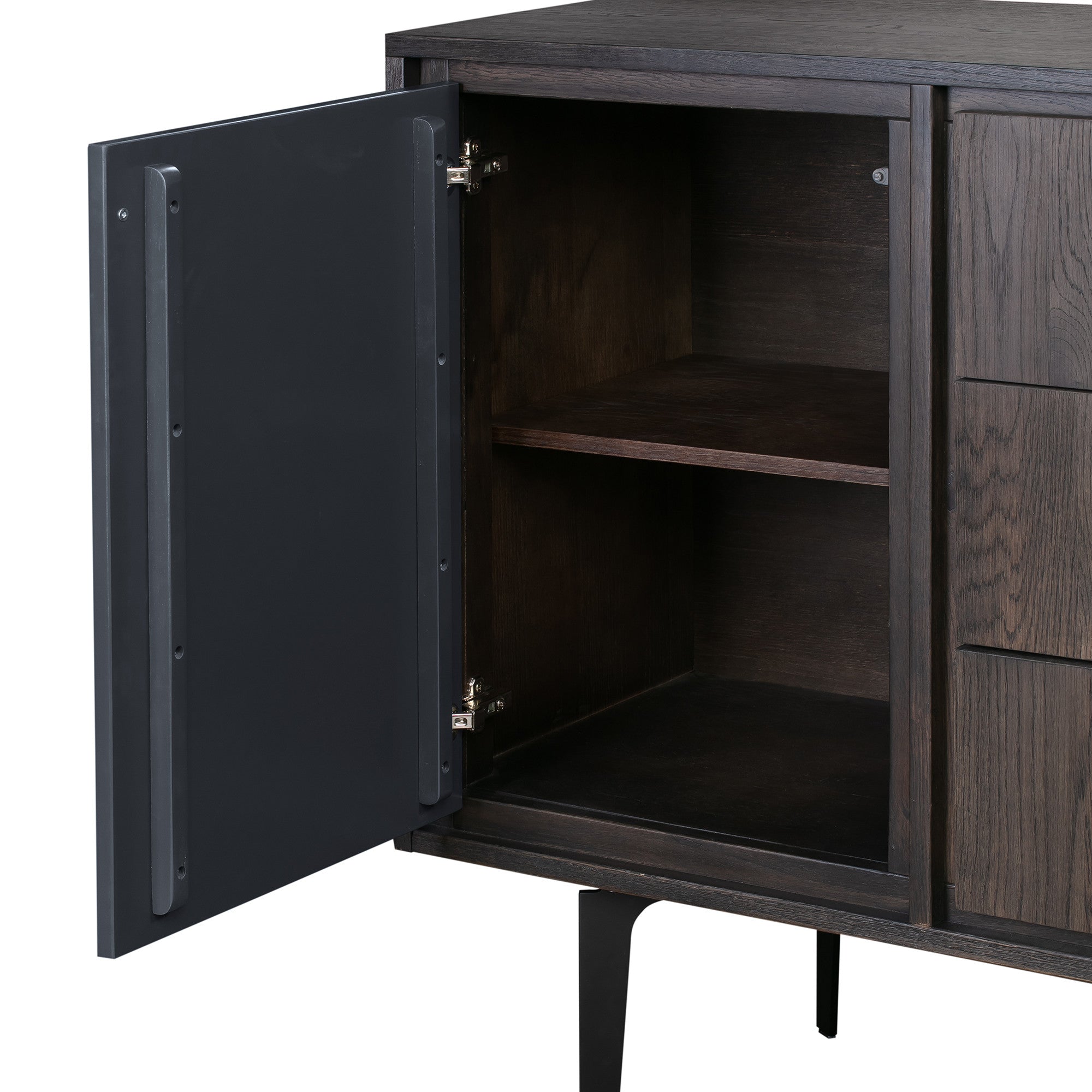 63" Dark Gray Finish Solid Wood and Metal Three Drawer Standard Dresser