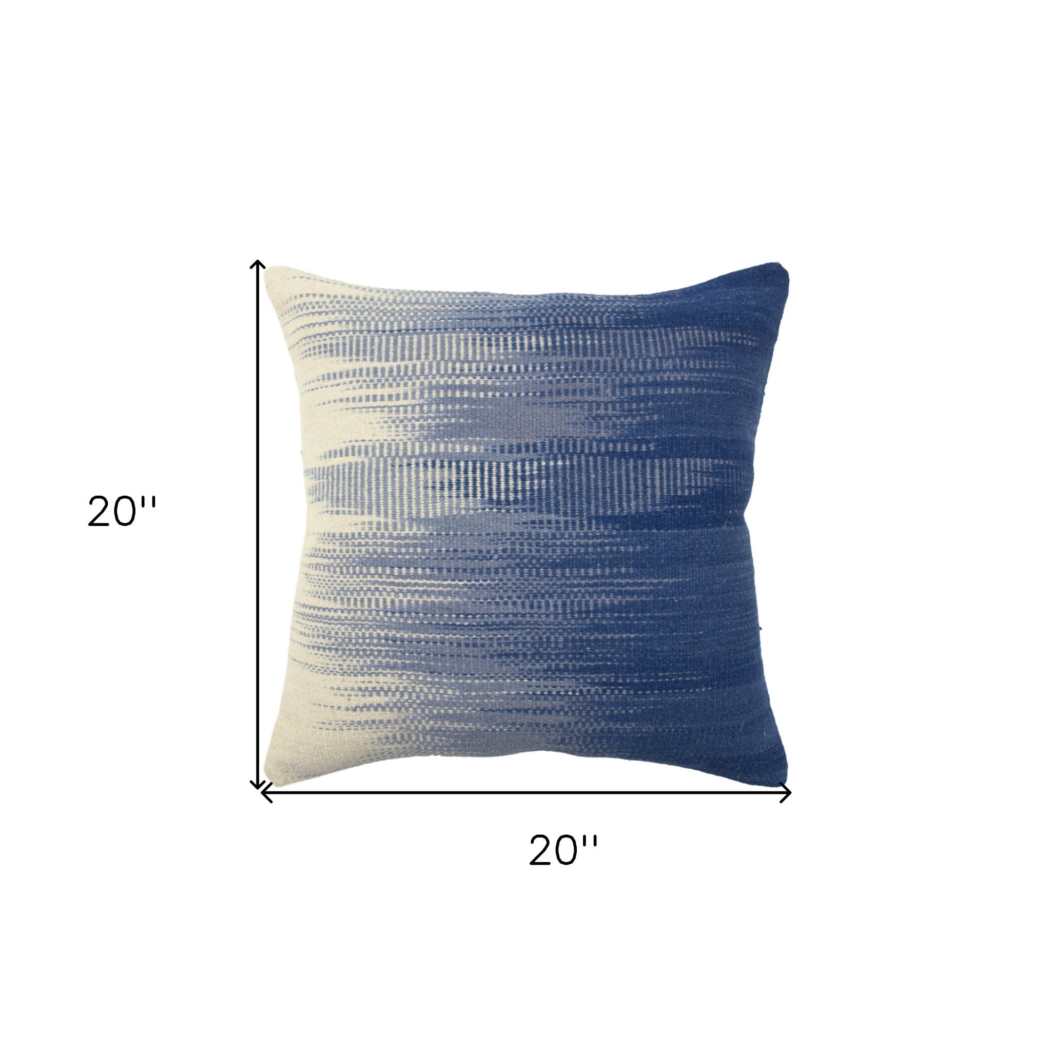 20" X 20" Blue 100% Wool Abstract Zippered Pillow