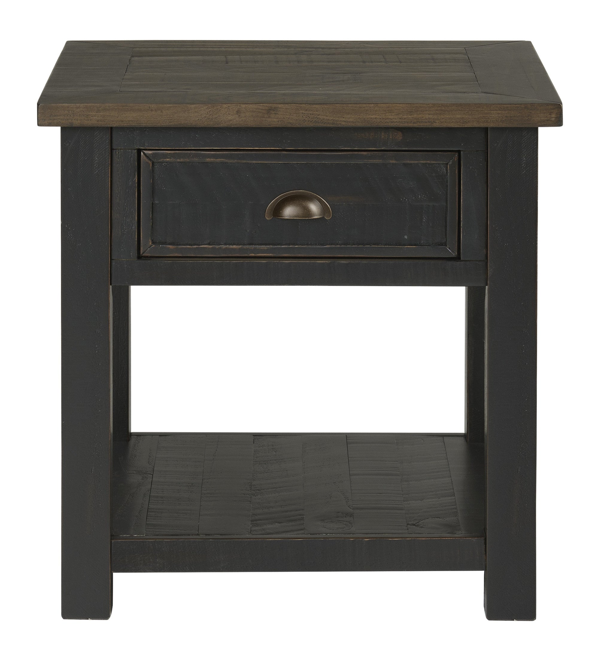 Black And Brown Solid Wood End Table With Drawer And Shelf 24"