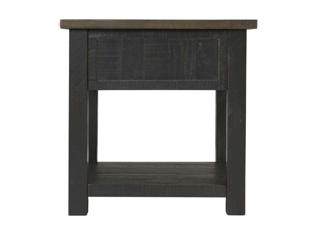 Black And Brown Solid Wood End Table With Drawer And Shelf 24"