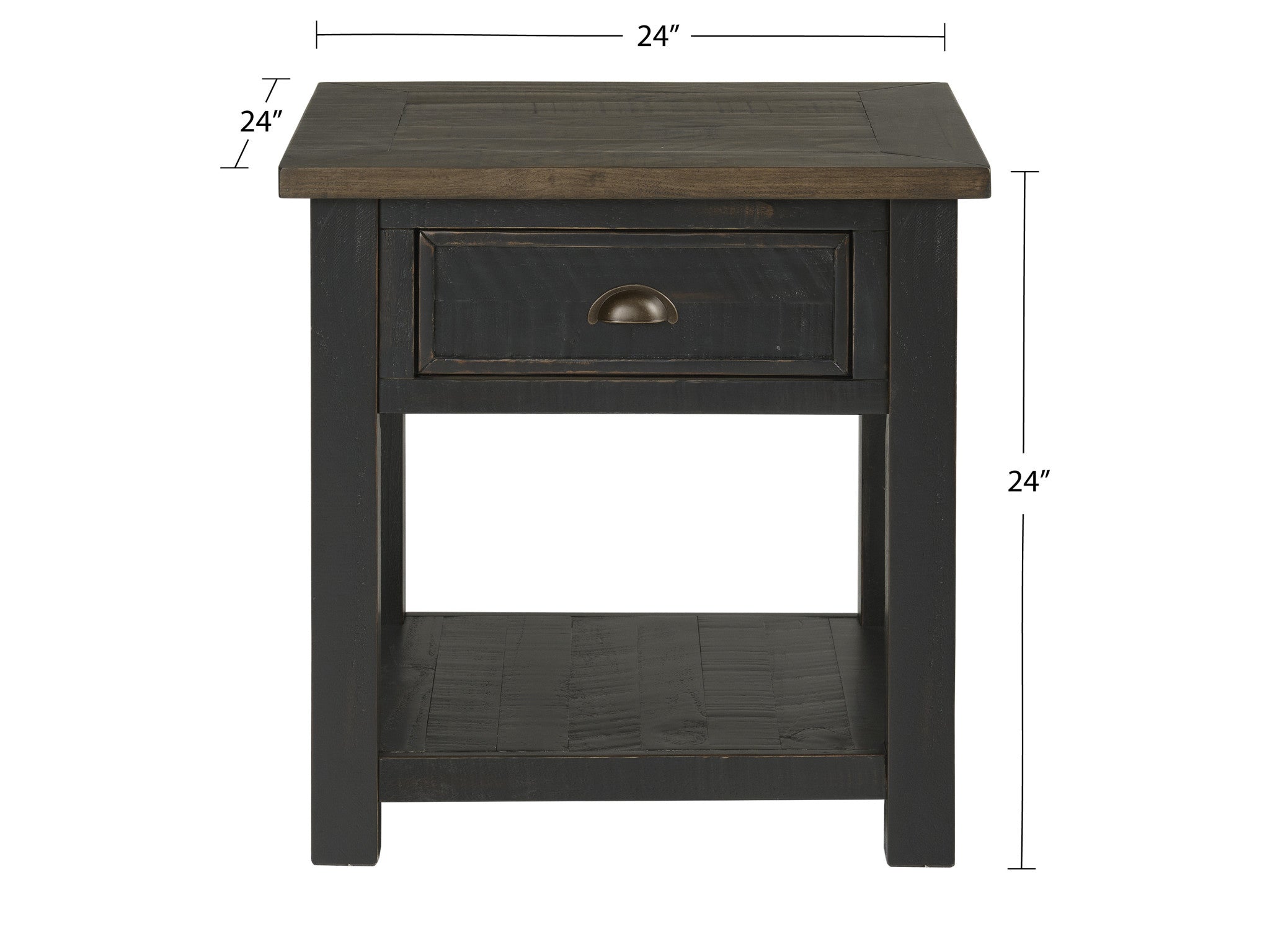 Black And Brown Solid Wood End Table With Drawer And Shelf 24"