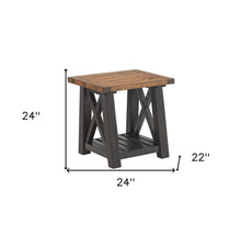 Black Stain And Natural Solid Wood End Table With Shelf 24