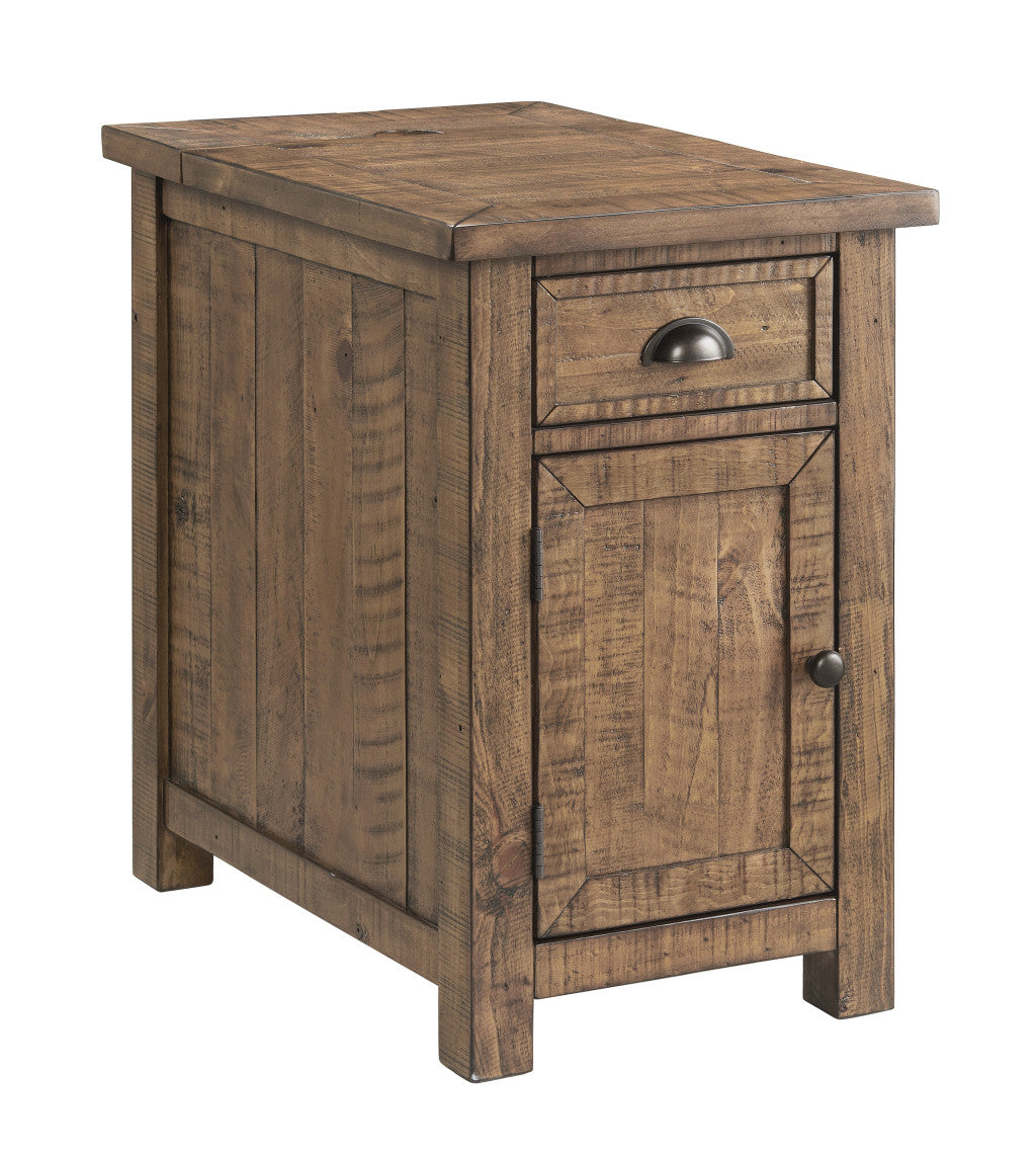 25" Natural Solid Wood Narrow End Table With Drawer and USB